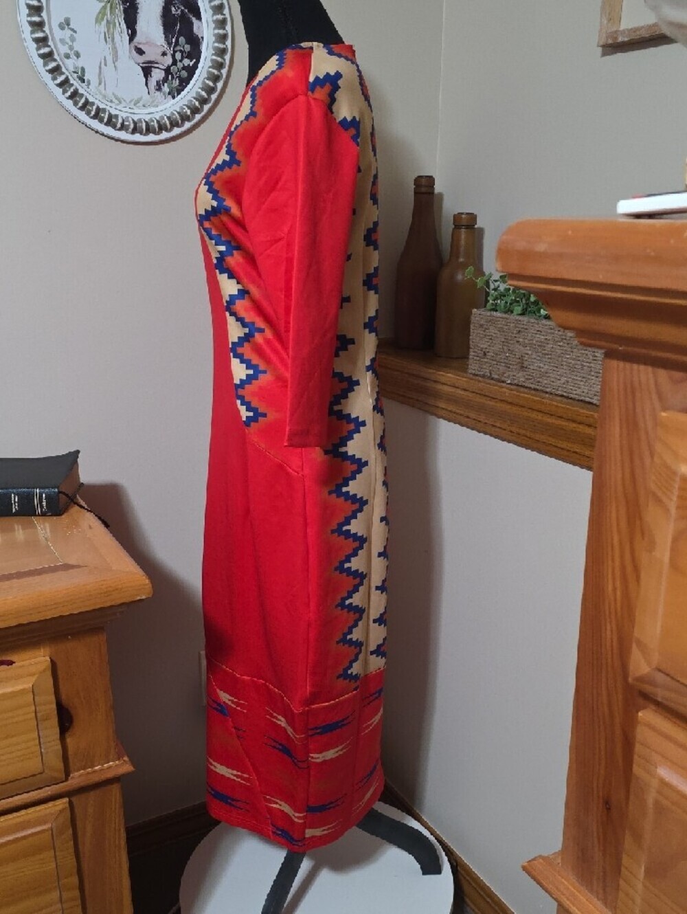 Red Patterned Midi Dress - Picture 3 of 11